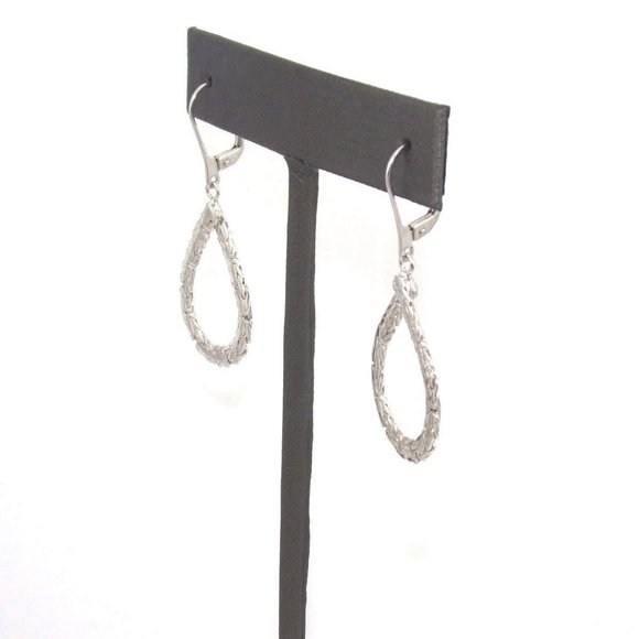 Signed AK Sterling Silver Byzantine Drop Dangle Pear Hoop Earrings - Picture 5 of 5